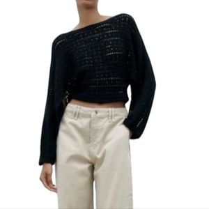 Zara Pointelle knit Top cut-out sleeves Size Medium